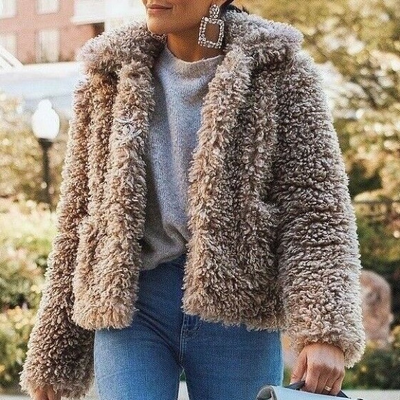 Zara Tan brown teddy faux fur coat short - Picture 1 of 1